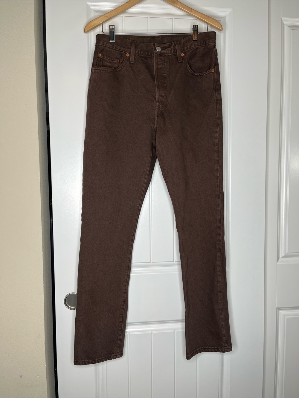 Levi’s 501 Straight Leg Jeans Dark Brown Premium Denim Womens 29 x 32 Tall Pants
